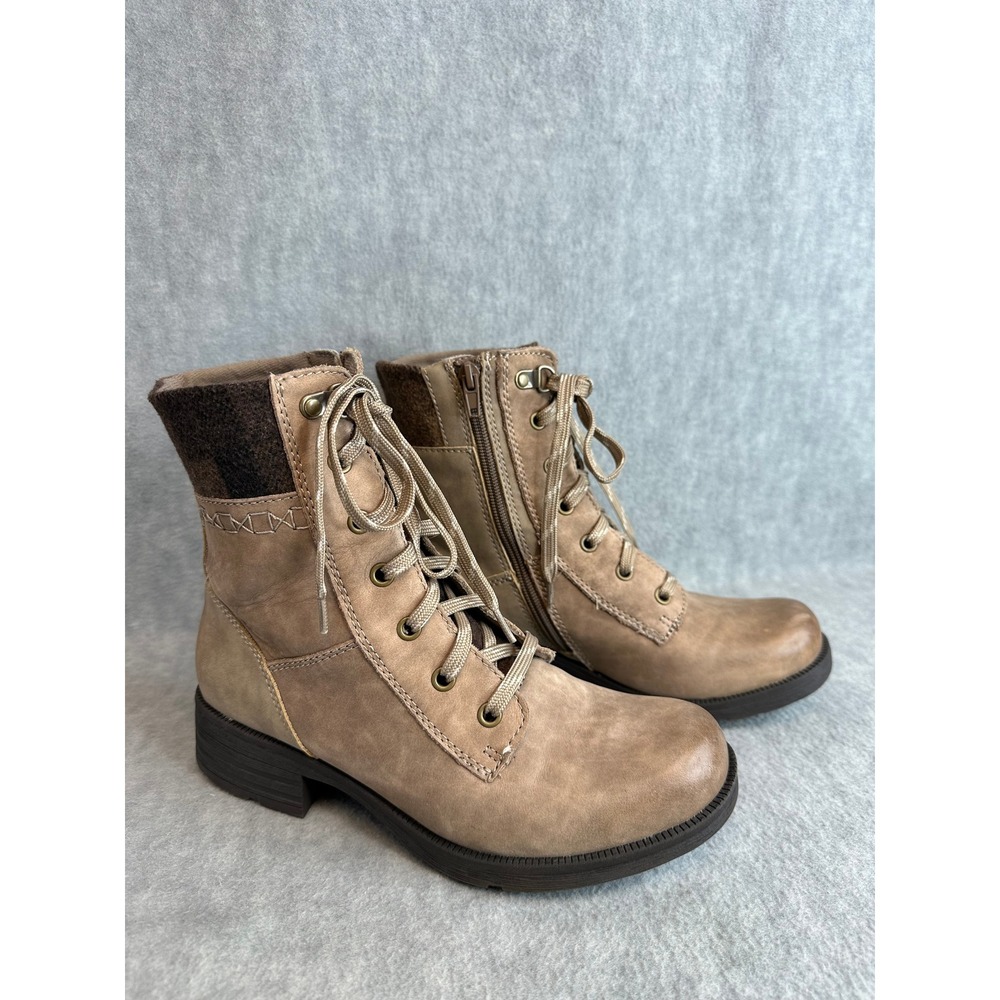 Earth Origins Womens 8M Tan Leather Lace Up Side Zip Combat‎ Ankle Boots - Picture 12 of 14